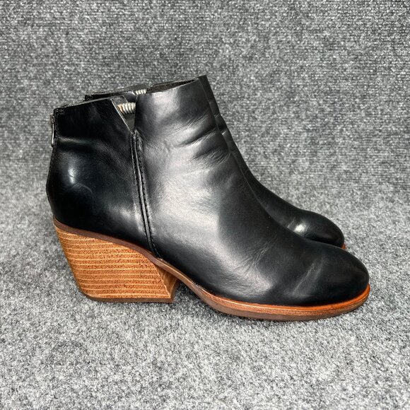 Kork-Ease Chandra Booties Women's Size 8 Black Leather Block Heel Ankle Boots - Picture 1 of 13
